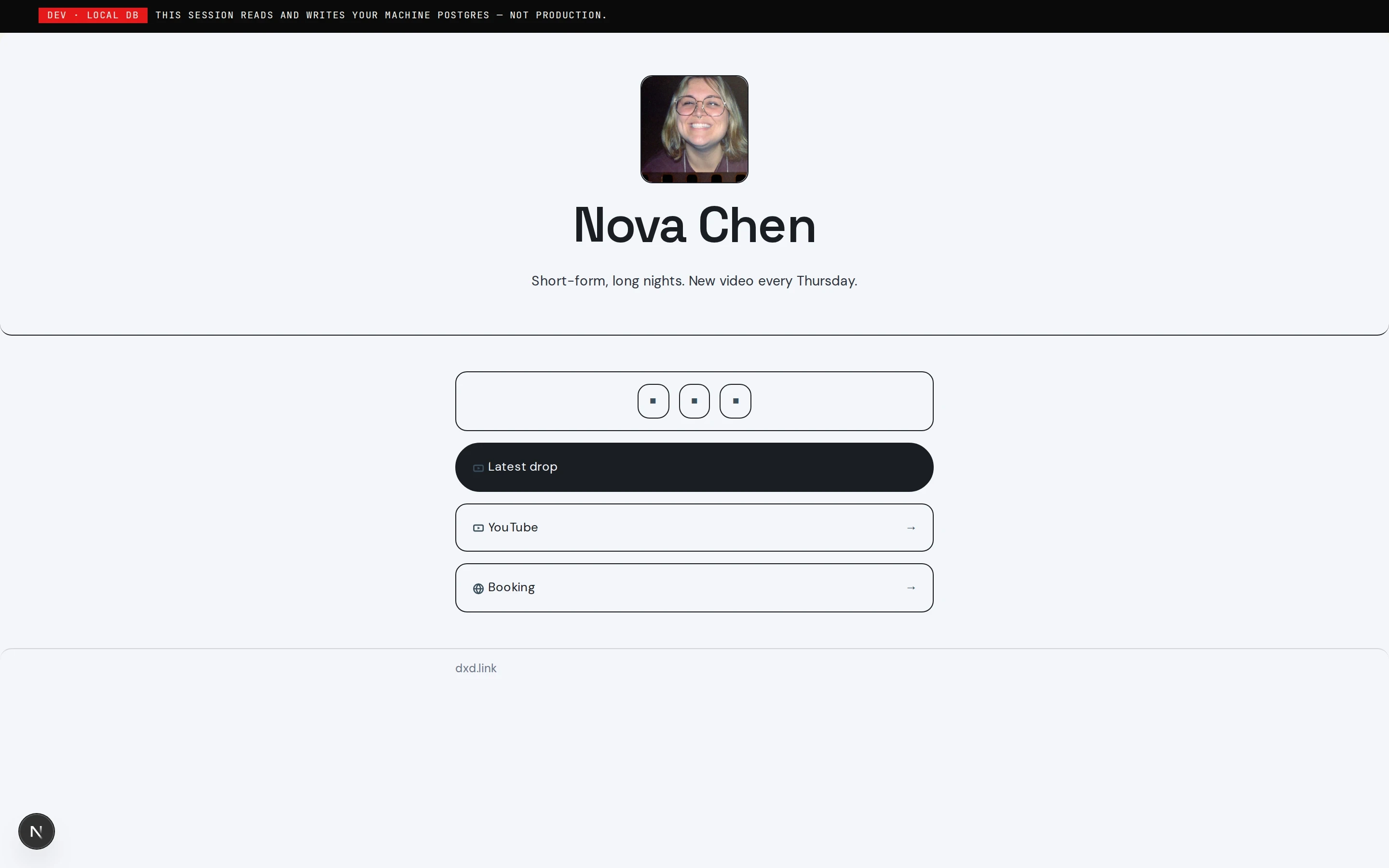 A Daylight creator hub with pill links on the narrow canvas, desktop