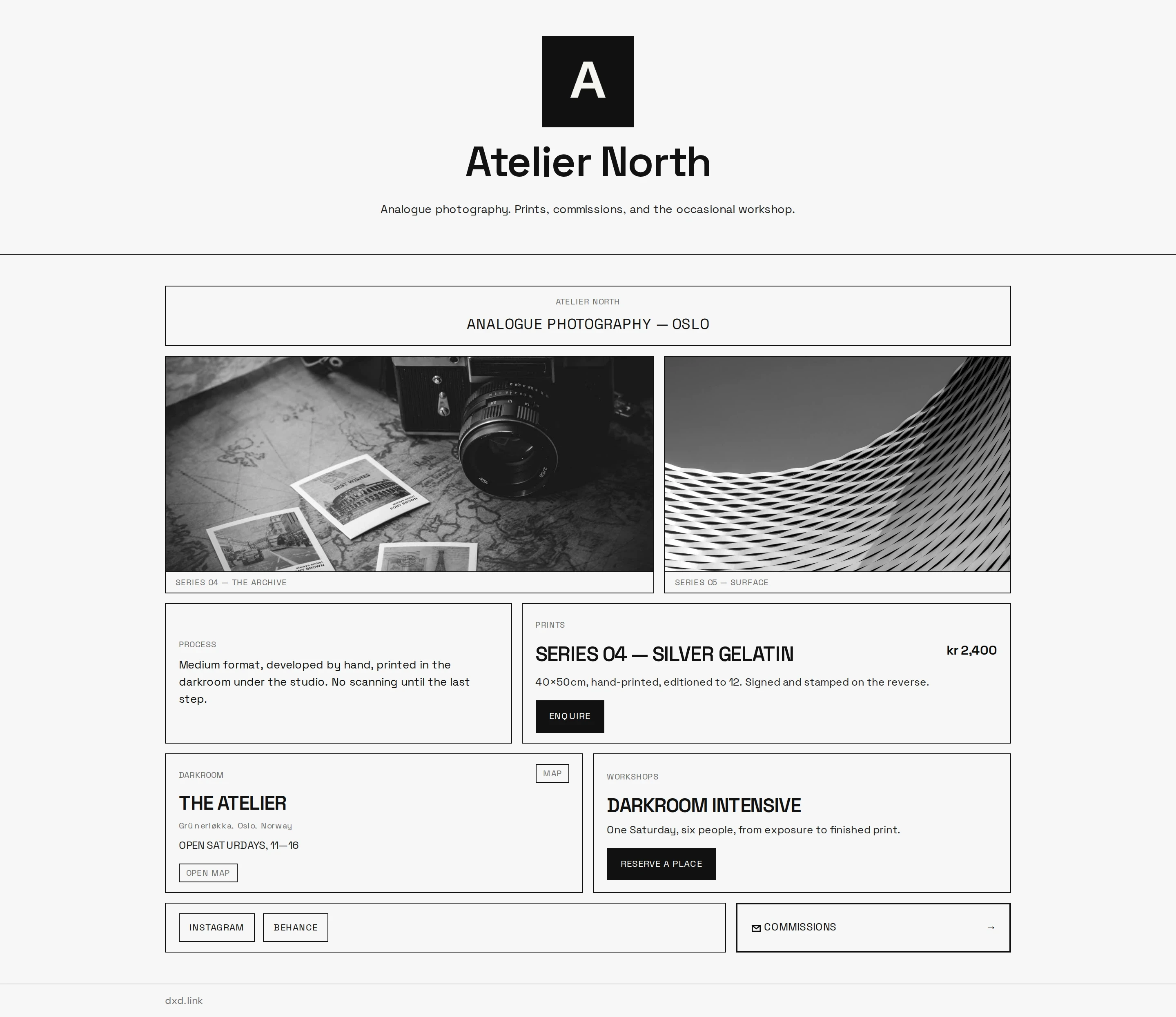 A Gallery skin profile led by photography and print sales