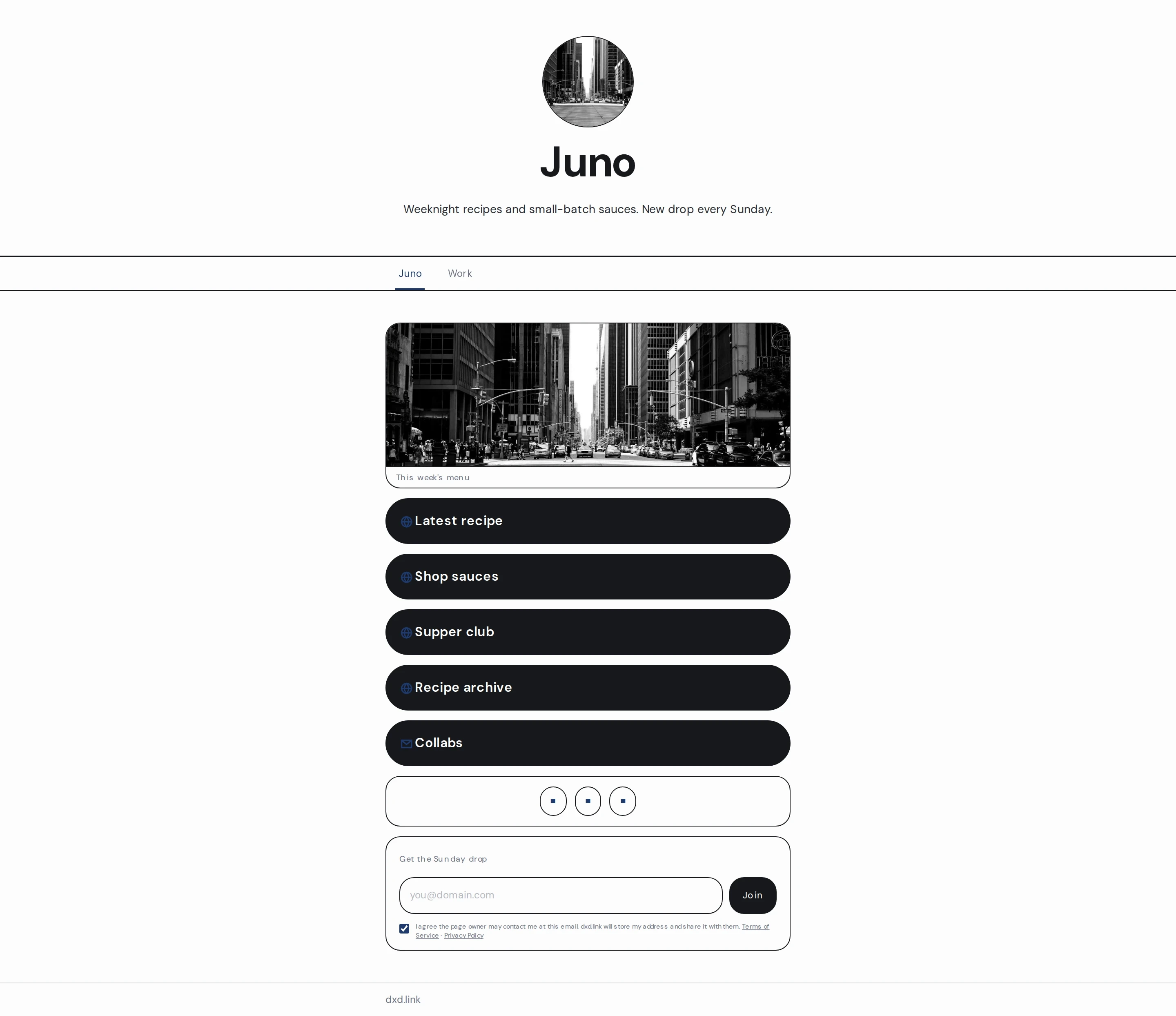 A Social Light main tab with photo, social icons, and recipe links — no adult destinations on the first screen